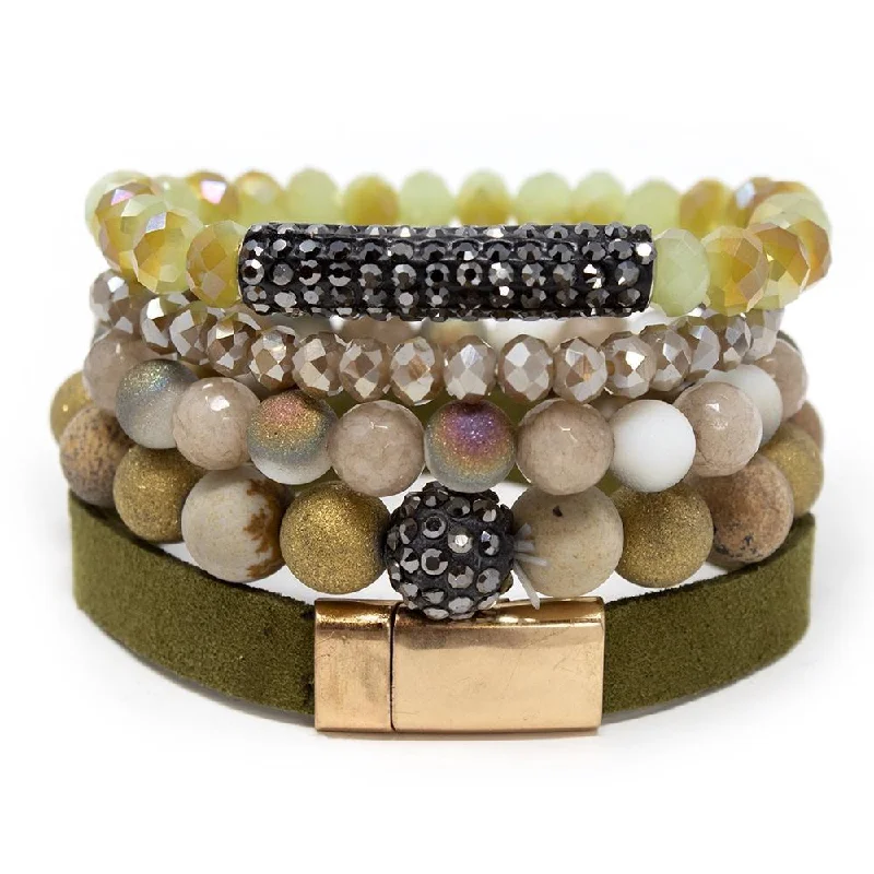 women bangles sets -Multi Stretch Bracelets with Olive Suede