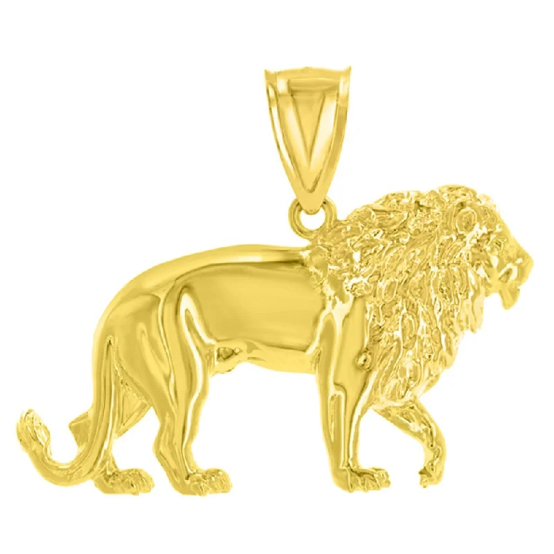 women chain necklaces -14K Yellow Gold Lion Charm Leo Zodiac Sign Charm Pendant with High Polish