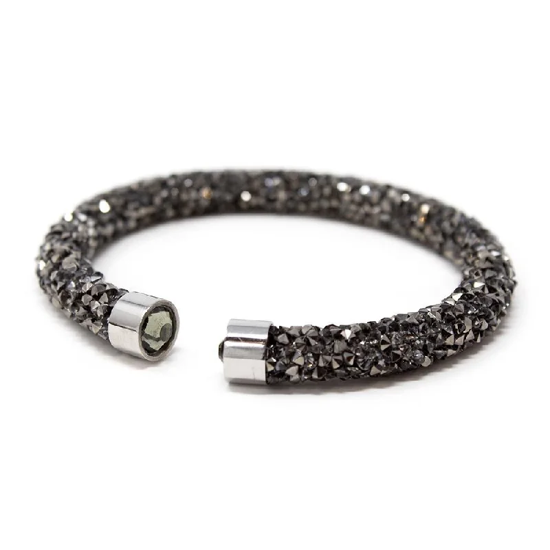 women thin bracelets -Stainless Steel Wrapped Crystals Bracelet Black