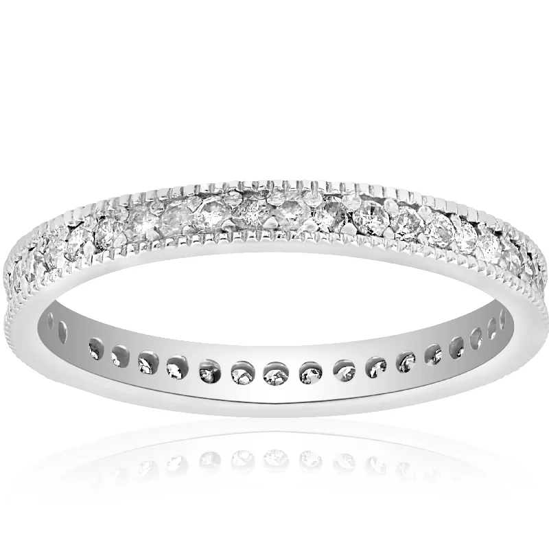 women designer engagement rings -3/8ct Diamond Eternity Milgrain Wedding Ring 14K White Gold