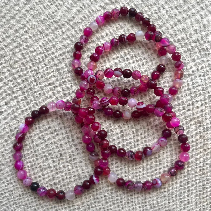 women beaded bracelets -Pink Agate 6mm Beaded Bracelet - Harmony