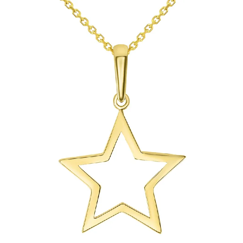 women bridal gold necklaces -14k Yellow Gold Open Star Charm Pendant Necklace