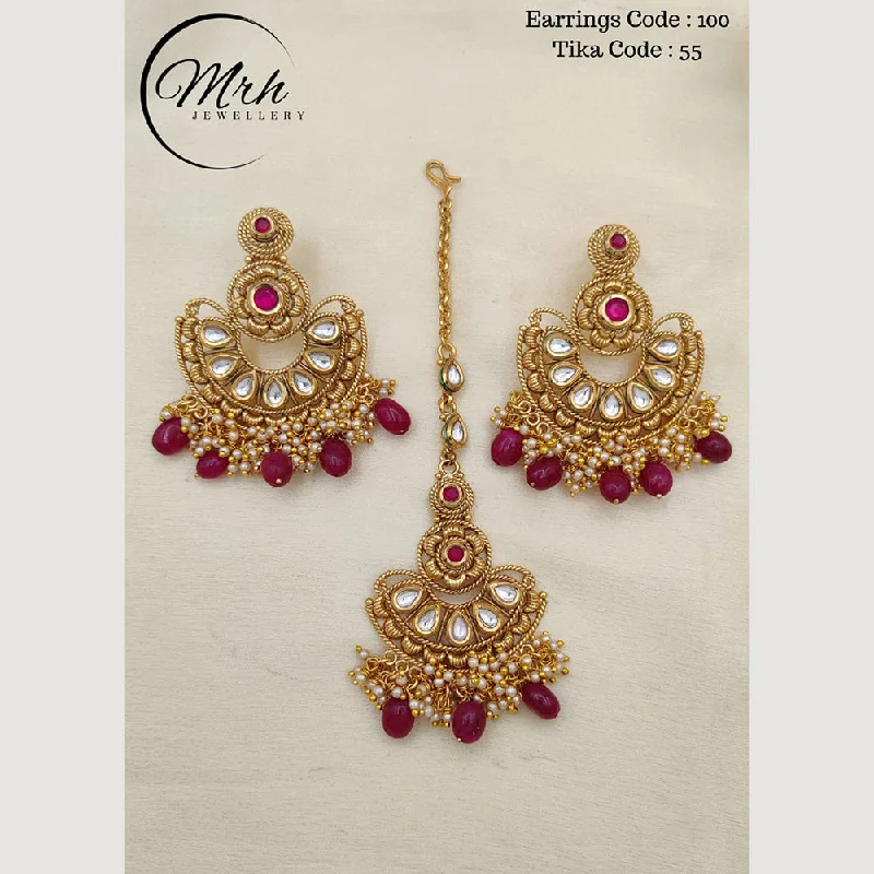 women gemstone earrings -Jewel Addiction Copper Gold Plated Earrings With Mangtikka