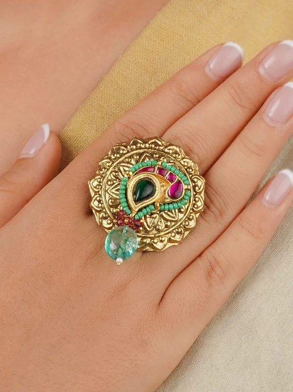 women bold rings -Multicolor Gold Plated Mishr Ring - MR-RNG55