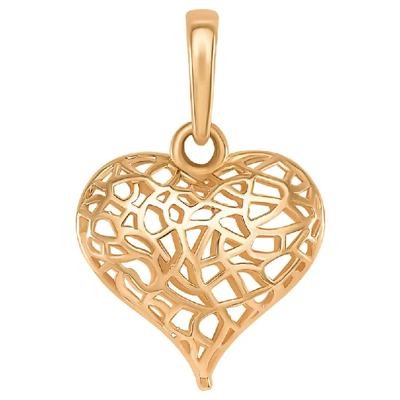 women boho necklaces -14k Rose Gold 3-D Open Puffed Heart Charm Pendant