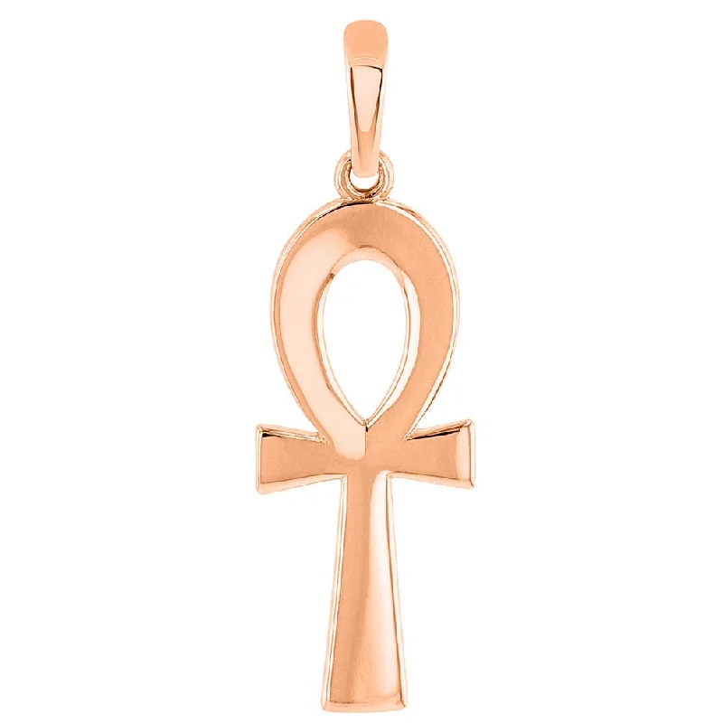 women trendy necklaces -Solid 14K Rose Gold Plain and Simple Egyptian Ankh Cross Pendant