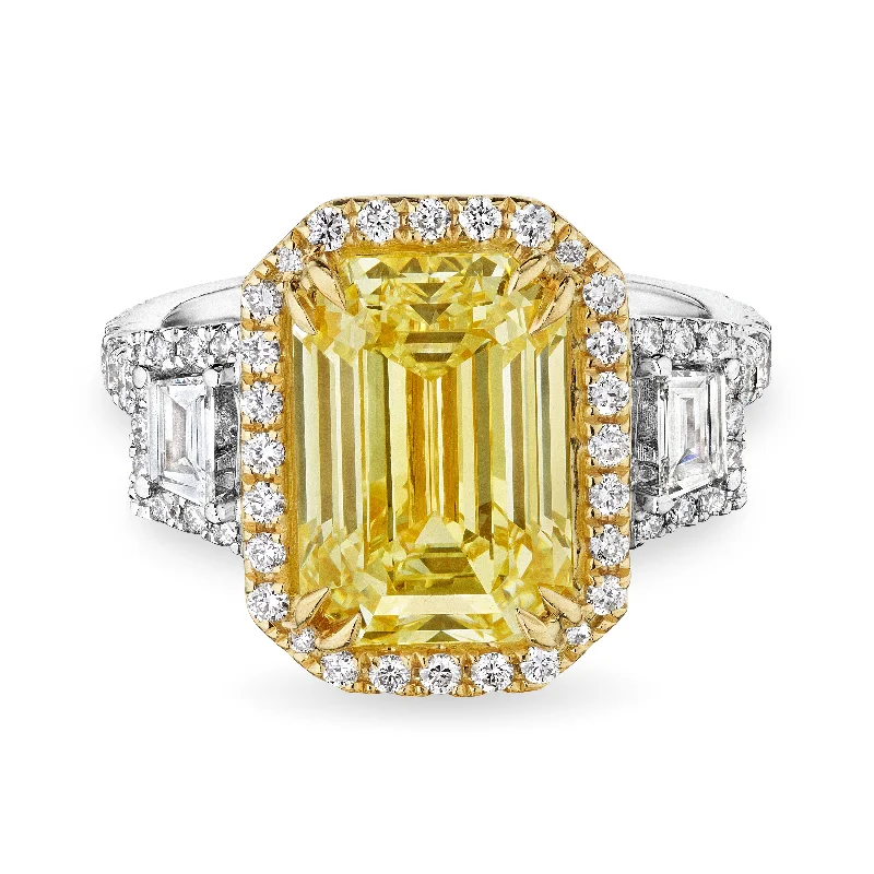 women designer rings -Emerald Cut Fancy Light Yellow Diamond Ring, 4.5 CT