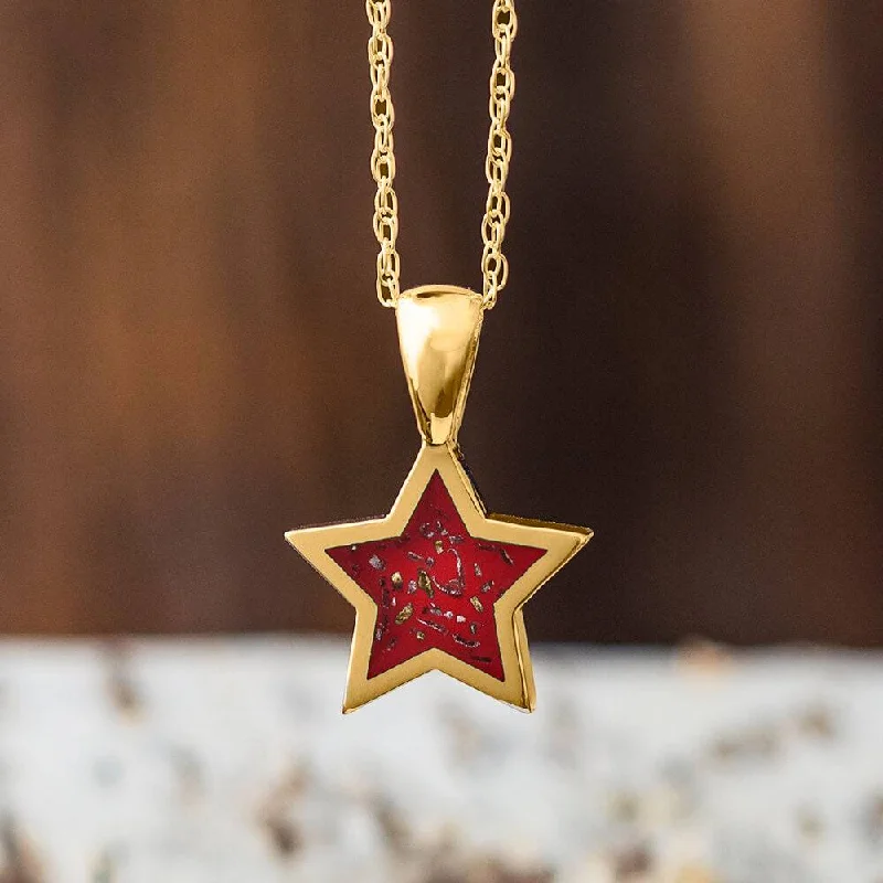 women gold plated necklaces -Yellow Gold Star Pendant Necklace With Red Stardust™