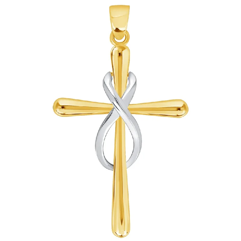 women unique necklaces -14k Yellow Gold Vertical Infinity Eternity Religious Cross Pendant