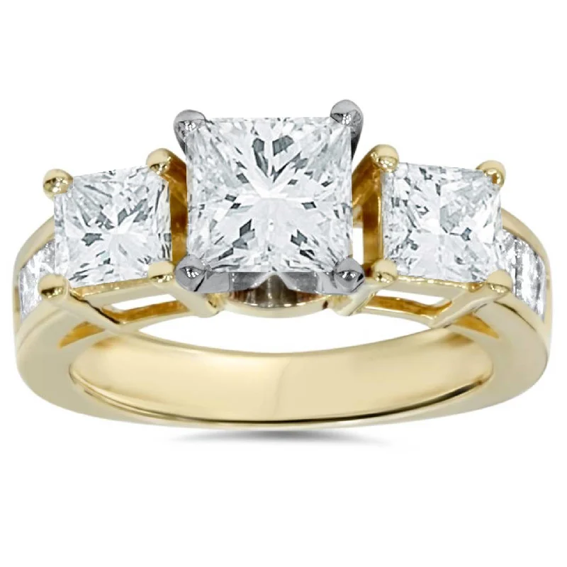 women men’s engagement rings -2ct Princess Cut Diamond 3 stone Engagement Ring 14K Yellow Gold