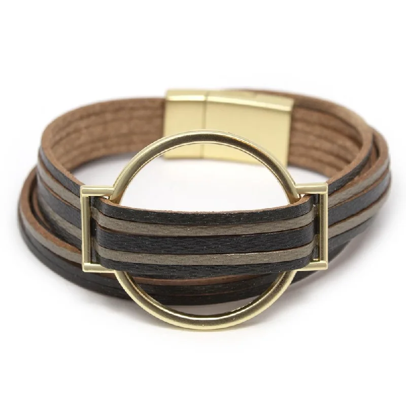 women trendy bracelets -Five String Leather Wrap Bracelet with Gold Accent Black/Green1