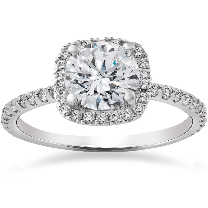 women two-tone engagement rings -2 Carat Cushion Halo Diamond Engagement Ring 14K White Gold