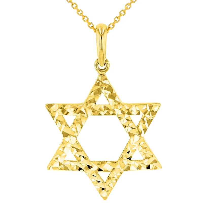 women delicate necklaces -Solid 14k Yellow Gold Textured Hebrew Star of David Pendant Necklace