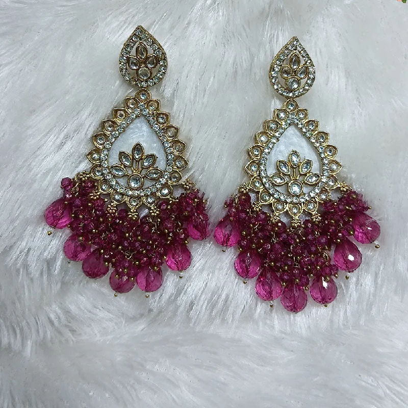 women square earrings -Lucentarts Jewellery Gold Plated Kundan And Beads Dangler Earrings