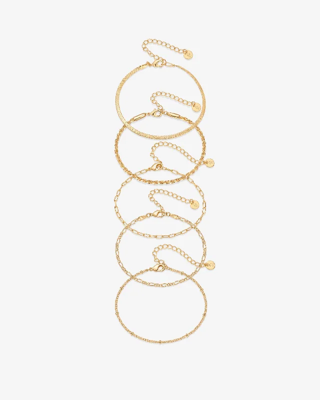 women chunky gold bracelets -Wear Everywhere Chain Bracelet 5-Pack