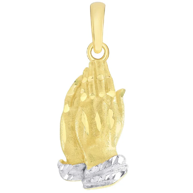 women celestial necklaces -14k Yellow Gold Textured Praying Two-Tone Prayer Hands Charm Pendant