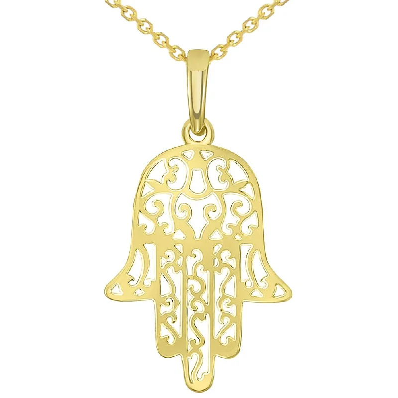 women custom charm necklaces -14k Yellow Gold Filigree Hamsa Hand of Fatima Pendant Necklace