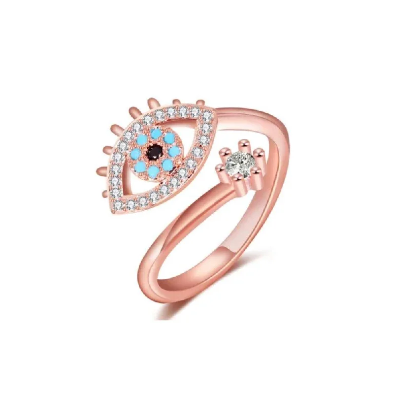 women round diamond rings -Evil Eye Rings Adjustable Rose Gold with Cubic Zirconia