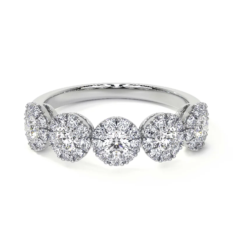 women pear-shaped rings -Half Eternity Diamond Ring With Round Halo, 1 CT