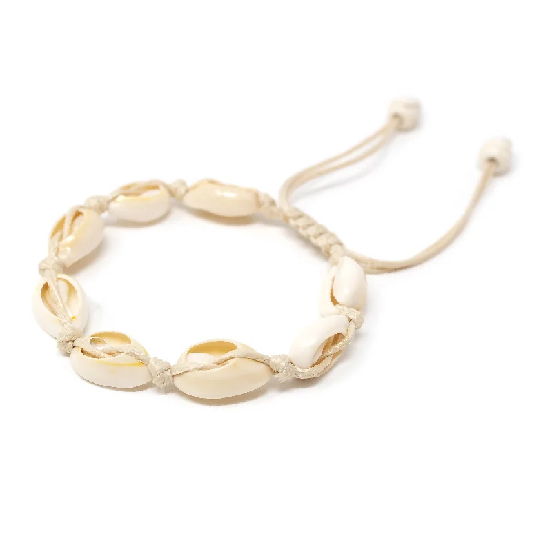 women luxury cuff bracelets -Sea Shell Adjustable Rope Bracelet, Beige