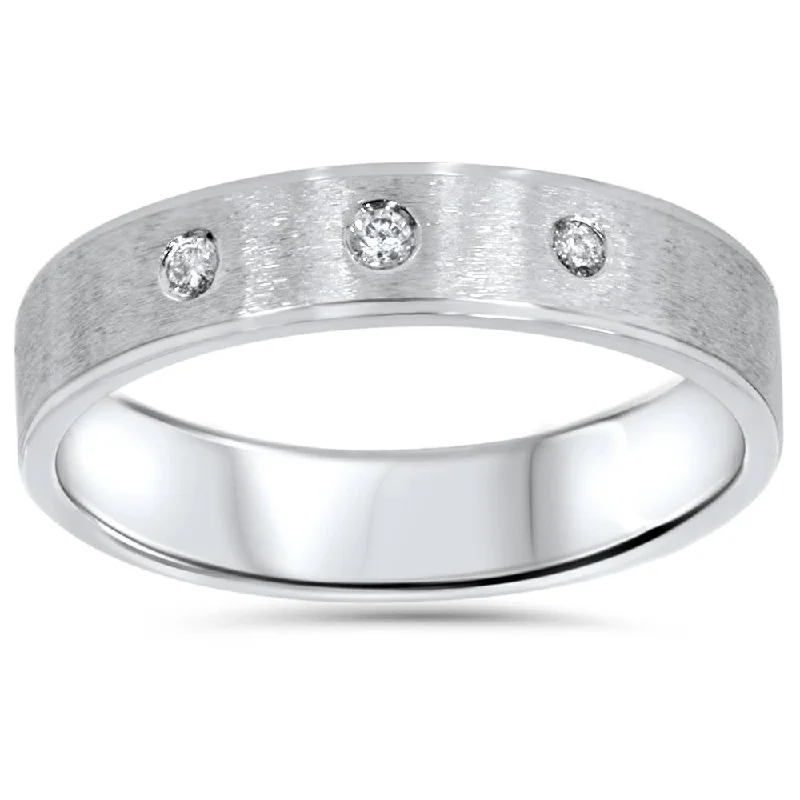 women affordable engagement rings -Mens White Gold Brushed Diamond Wedding Ring Band