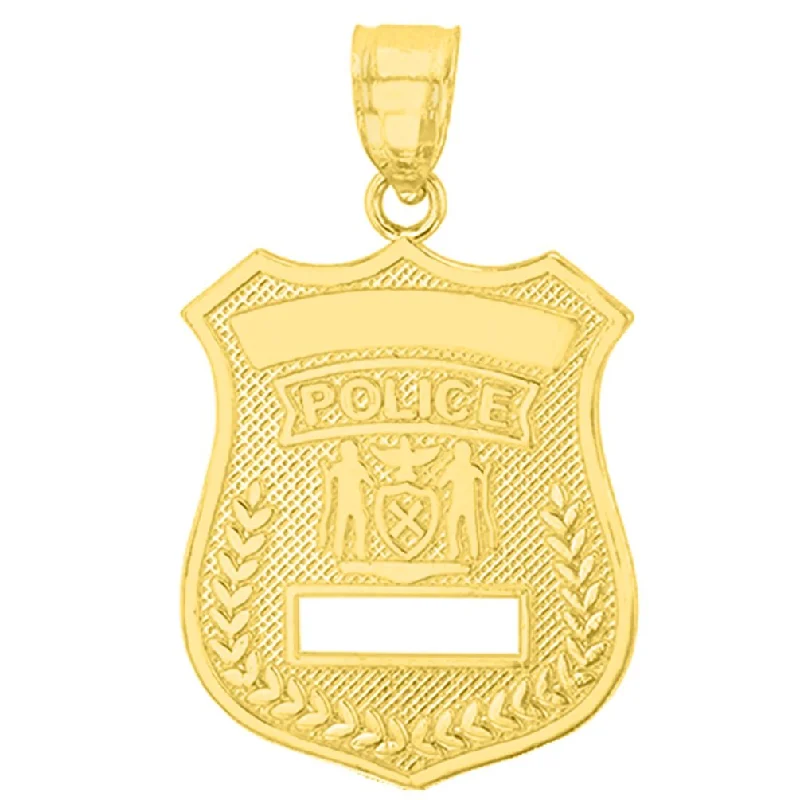 women chain necklaces -Solid 14K Yellow Gold Police Officer Badge Pendant