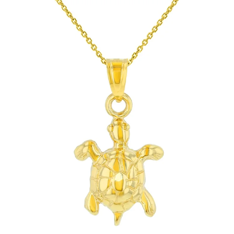 women long pendant necklaces -14K Yellow Gold Polished Good Luck Turtle Charm Animal Pendant Necklace