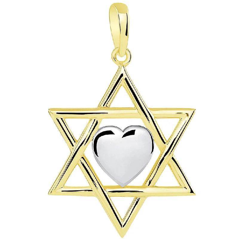 women custom charm necklaces -14k Yellow Gold Jewish Love Star of David with Heart Charm Pendant