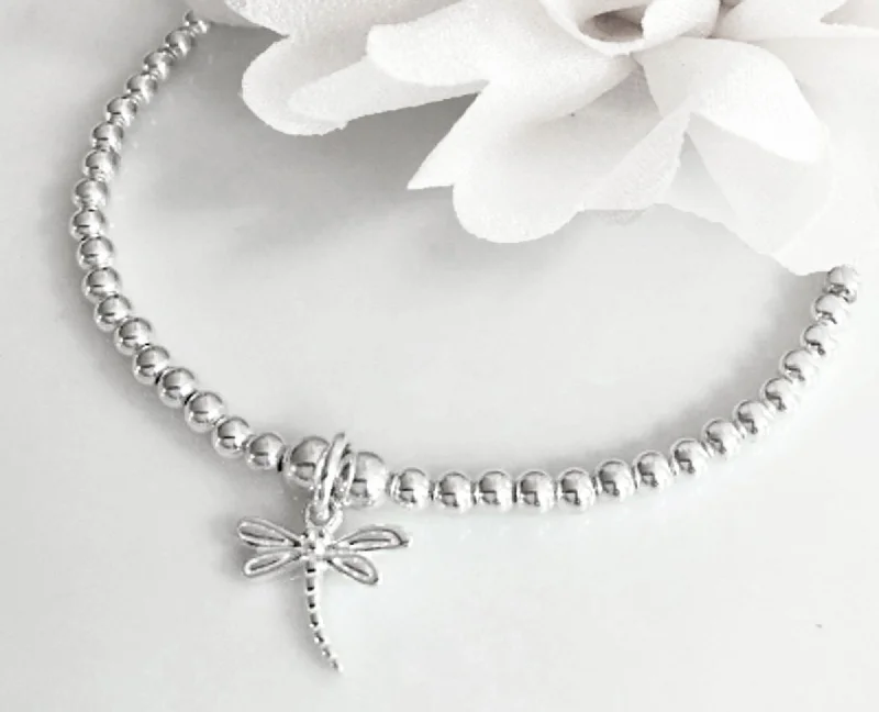 women wedding bangles -925 Sterling Silver Stretch Dragonfly Charm Bracelet, Dragonfly Bracelet, Silver Charm Bracelet