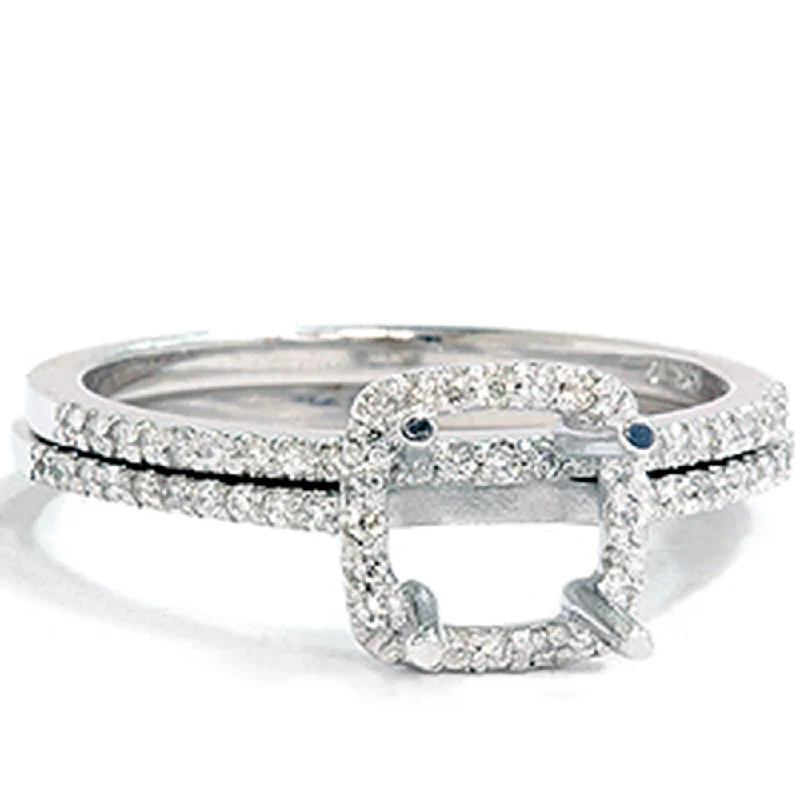 women double band engagement rings -3/8ct VS1 Diamond Engagement Semi Mount White Gold Ring Set