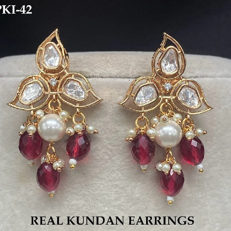 women multi-stone earrings -Royal Kundan Jewellery Gold Plated Polki Kundan Dangler Earrings