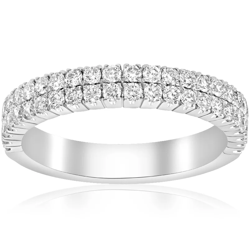 women round engagement rings -3/4ct Diamond Double Row Stackable 1/2 Eternity Ring 14k White Gold