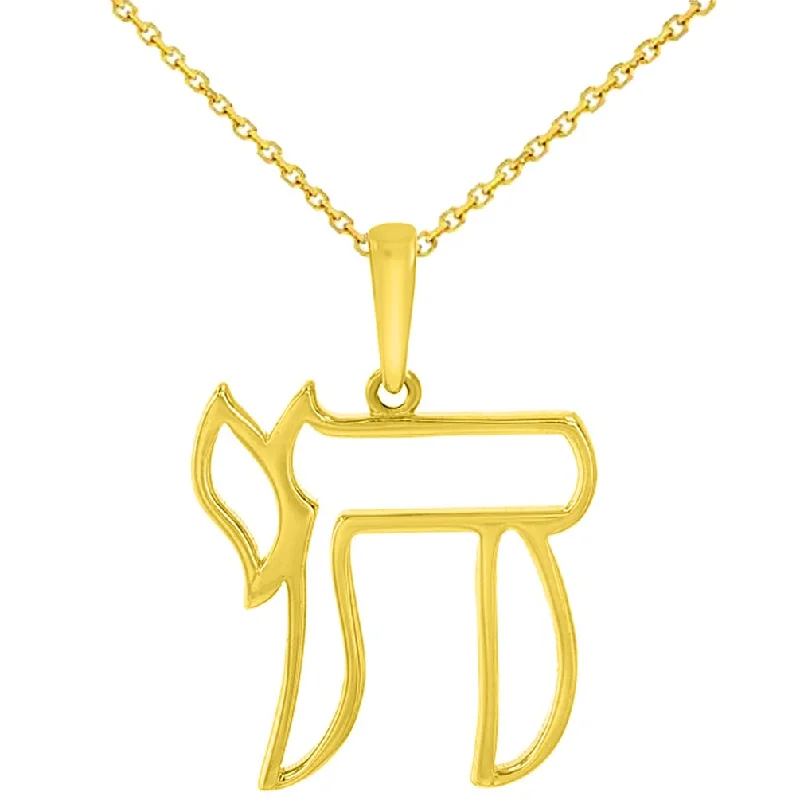 women antique necklaces -Solid 14K Yellow Gold Polished Chai Symbol Charm Open Jewish Pendant Necklace