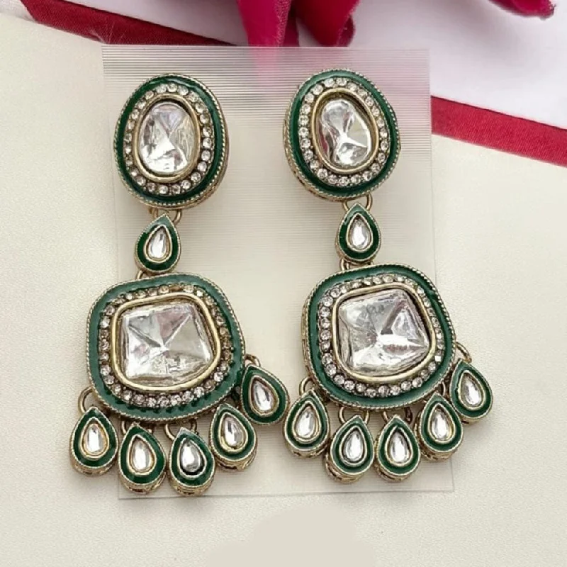 women pearl drop earrings -FS Collection Gold Plated Kundan Stone And Meenakari Dangler Earrings