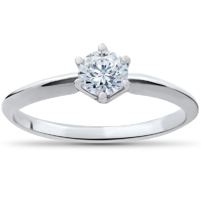 women gold engagement rings -1/3ct Round Diamond Solitaire Engagement Ring 14K White Gold Size 6