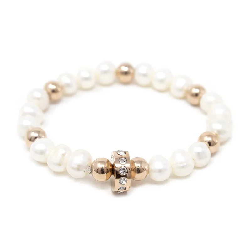 women multicolor bangles -Stainless St Pearl and Ball Stretch Bracelet Crystal R Gld Pl