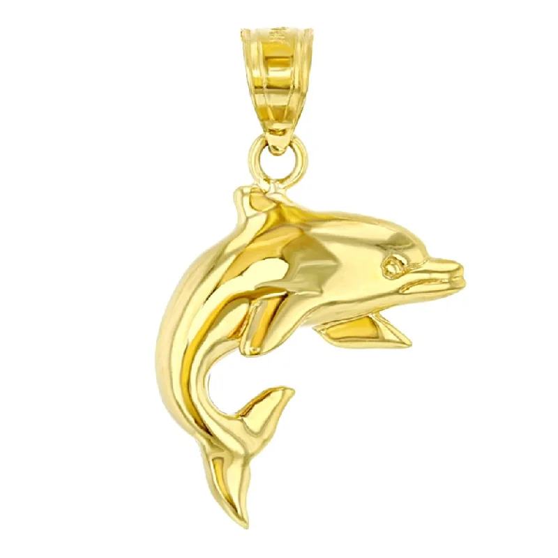 women modern necklaces -14K Yellow Gold Jumping Dolphin Animal Pendant with High Polish