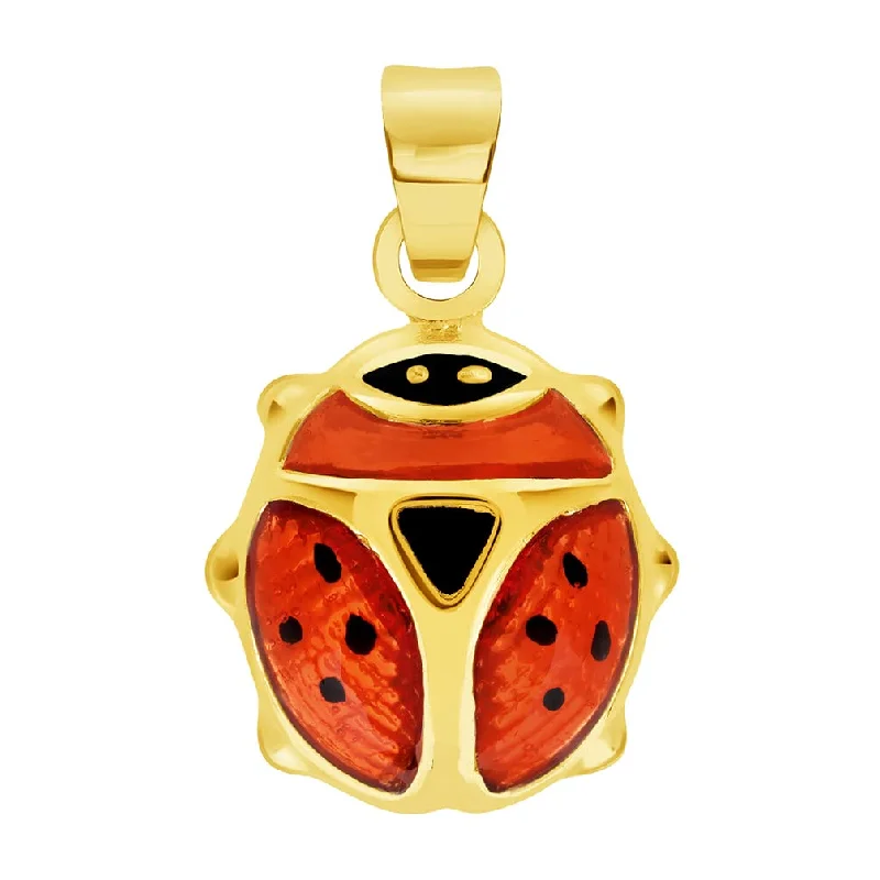 women simple pendant necklaces -14k Yellow Gold Mini Red Enamel Ladybug Charm Pendant