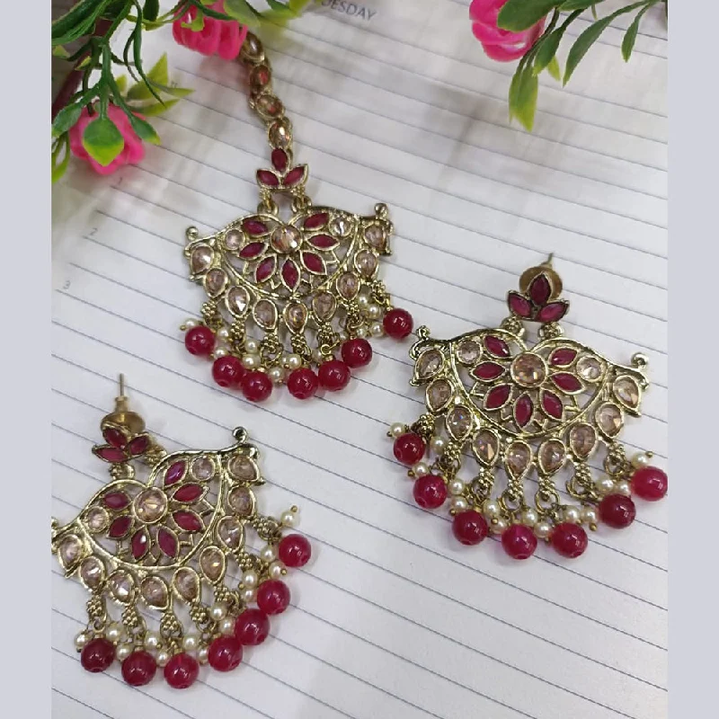 women floral earrings -Exotica Collection Gold Plated Crystal Stone Earring With Mangtikka