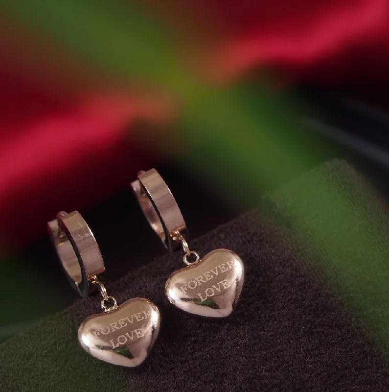 women delicate earrings -Tarohi Jewels Stainless Steel Rosegold Plated Heart Shaped Hoops Earring-STNER 2822