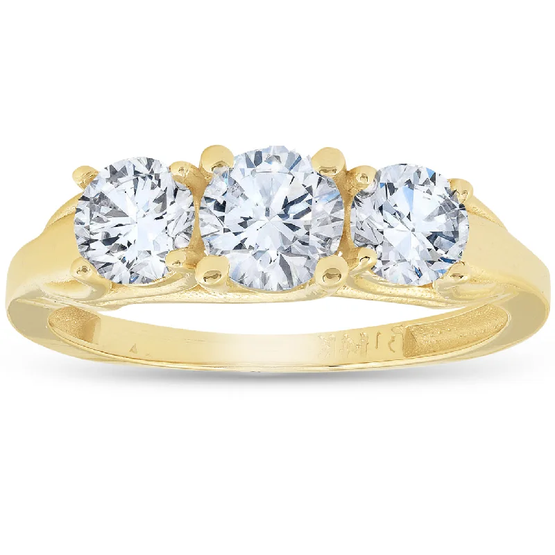 women engagement rings with side stones -1ct Three Stone Round Diamond Engagement Ring 14K Yellow Gold