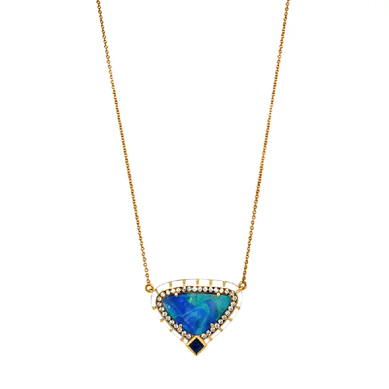 women silver necklaces -One-of-a-Kind Opal, Sapphire, & Diamond Necklace - "Caribbean Blue"