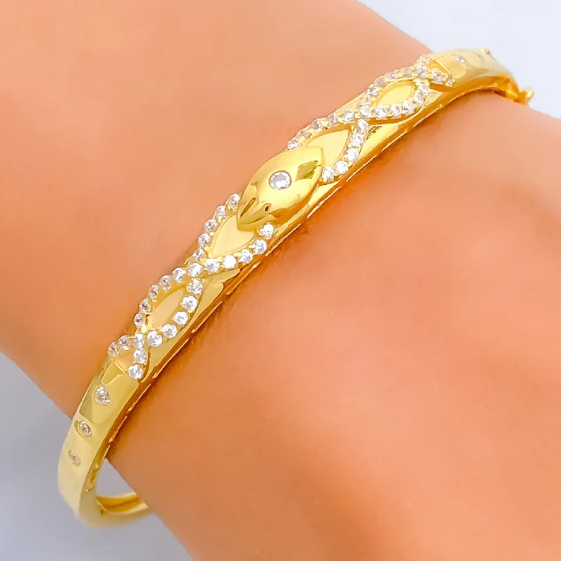 women heart-shaped bracelets -Opulent Modern 22k Gold CZ Bangle Bracelet