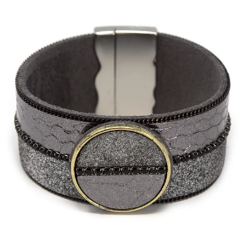 women jewelry bangles -Disc Station Leather Bracelet Snake Print Grey