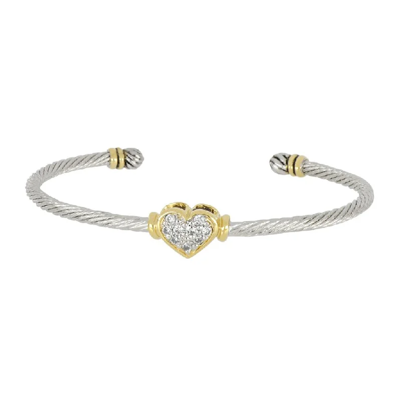 women cuff bracelet sets -Celebration Petite Pavé Heart Wire Cuff Bracelet