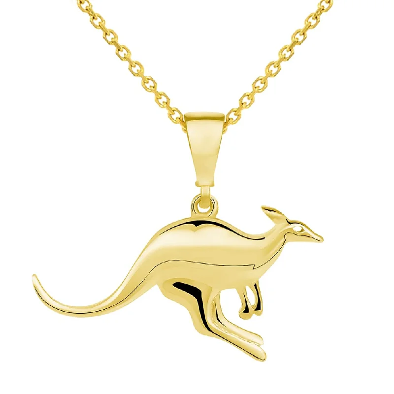 women teardrop necklaces -14k Yellow Gold Mini Kangaroo Hopping Charm Animal Pendant Necklace