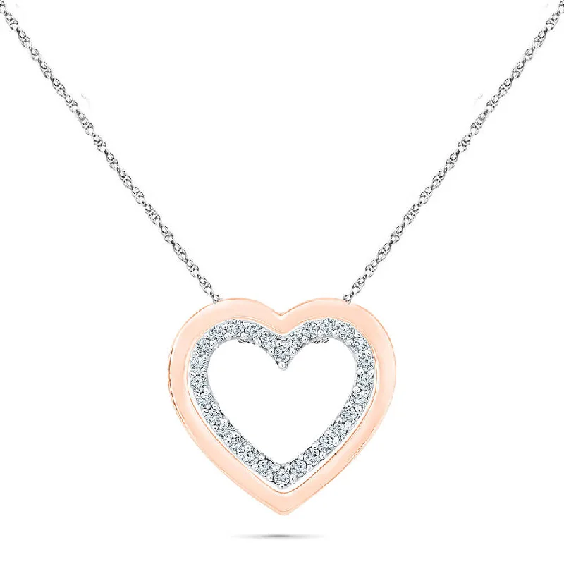 women engraved necklaces -Concentric Heart Pendant Necklace with Diamonds