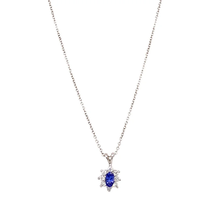 women trendy necklaces -Tanzanite & Diamond Halo Pendant - "Indigo"