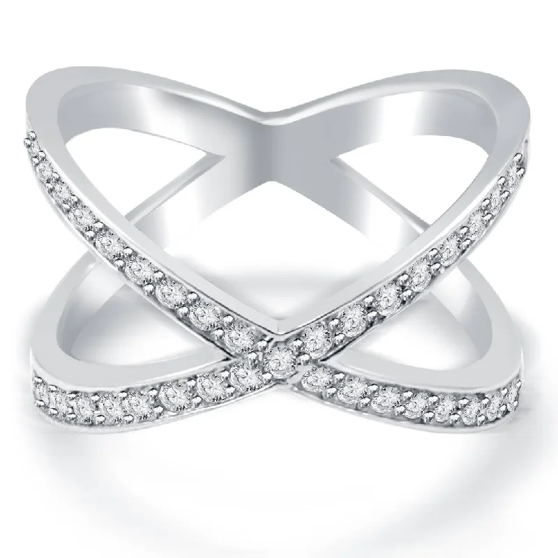 women custom diamond engagement rings -3/8ct Diamond Cris Cross Over Ring White Gold