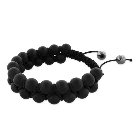 women statement bracelets -8MM Matte Black Bead 2 Layer Shamballa Bracelet